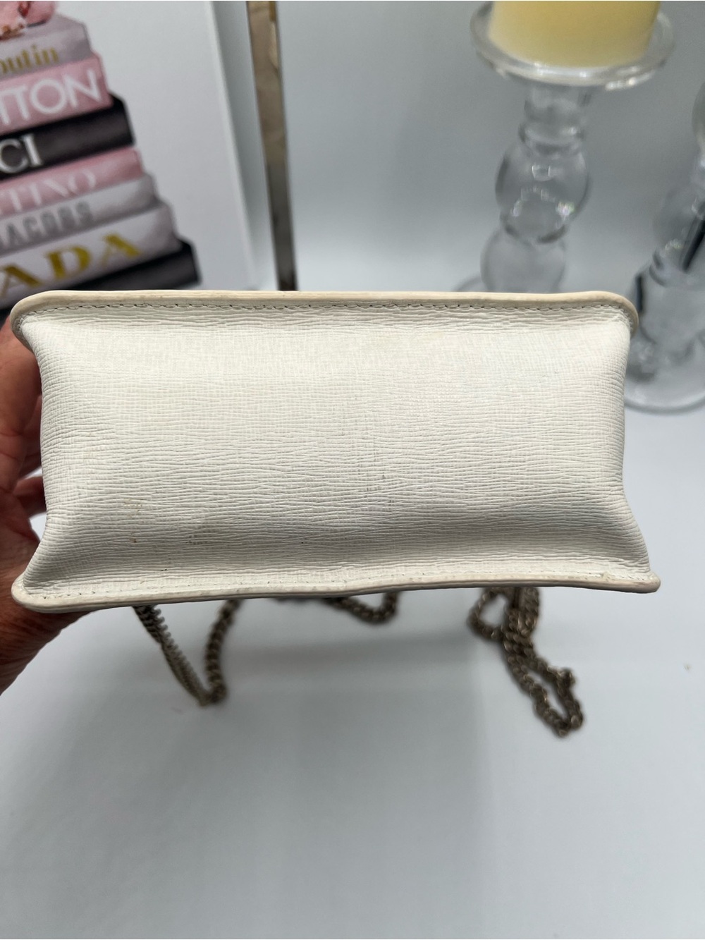 Furla Cream Leather Crossbody with Gold Chain Strap - Picture 6 of 13